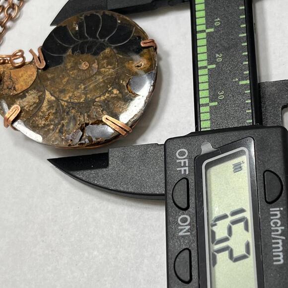 Handmade Wire Wrapped Ammonite Necklace with Copper Wire Pendant - Picture 3 of 3